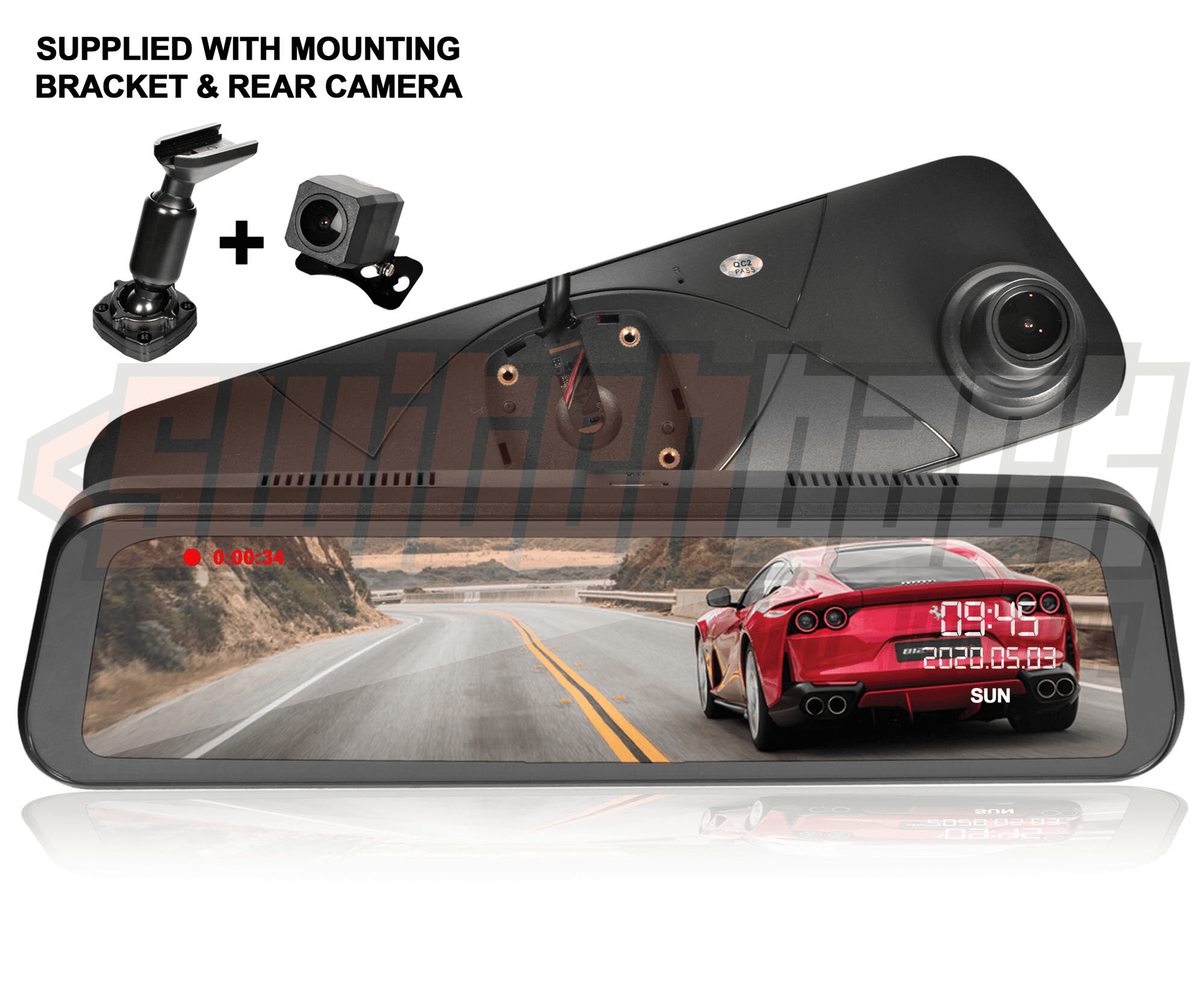 thumbnail image 2 of 12-Inch Android 8.1 Smart Rearview Mirror Dash Cam - Dual 1080p With WiFi & Night Vision 2 of 6